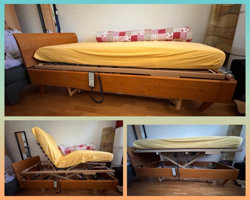 Pfle­ge­bet­ten, Matrat­zen und Zube­hör – Bett­rah­men und Pfle­ge­bett­ein­satz mit elek­tri­scher Höhen‑, Kopf- und Knie­knick­ver­stel­lung Lip­pe Pflegebetteinsatz